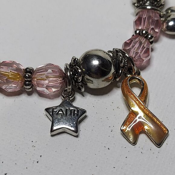 Breast Cancer Bracelet with charms Stretch 7-8" - Picture 2 of 4